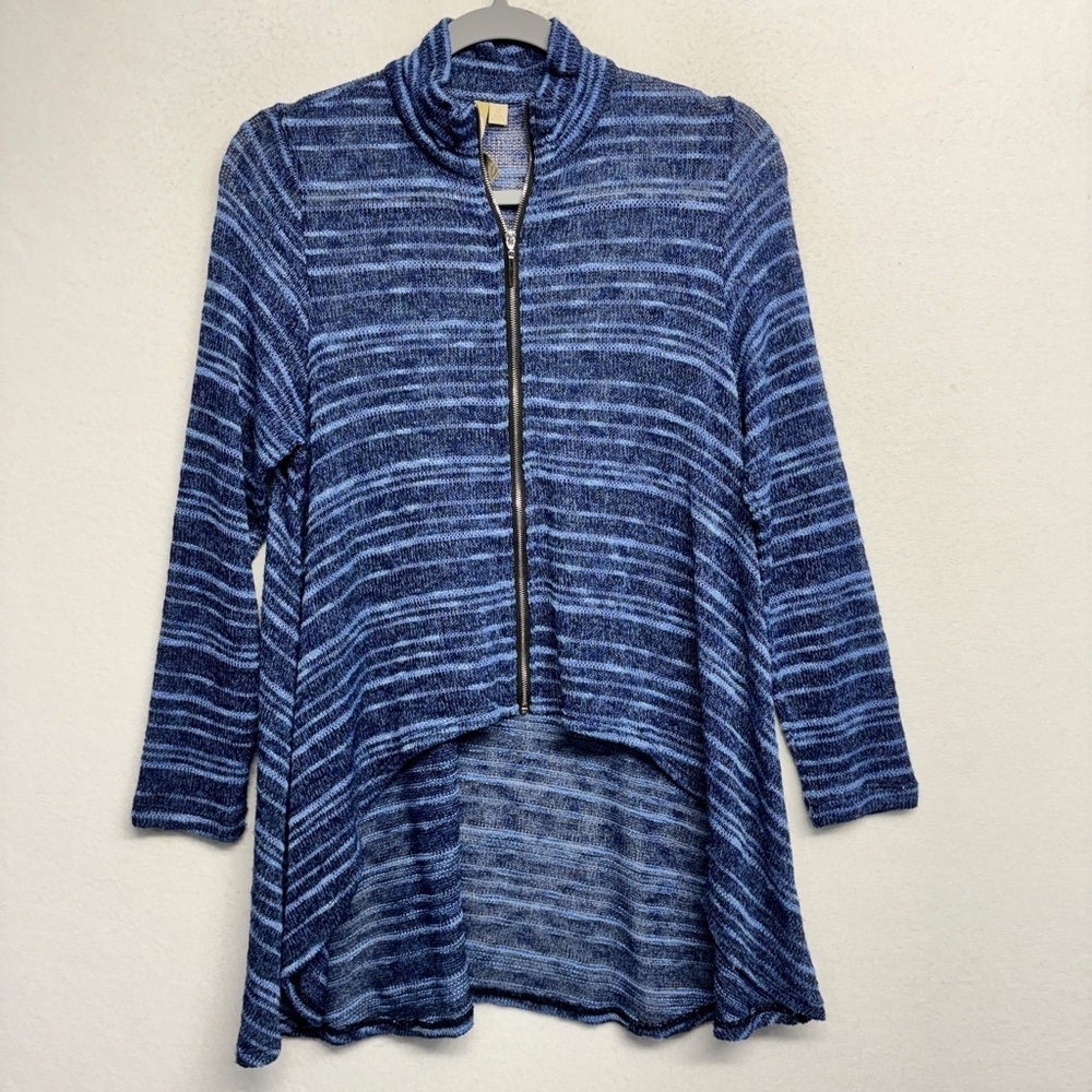 Comfy Usa Knit Wired Collar High Low Hem Navy Blue Cardigan S Full Zip